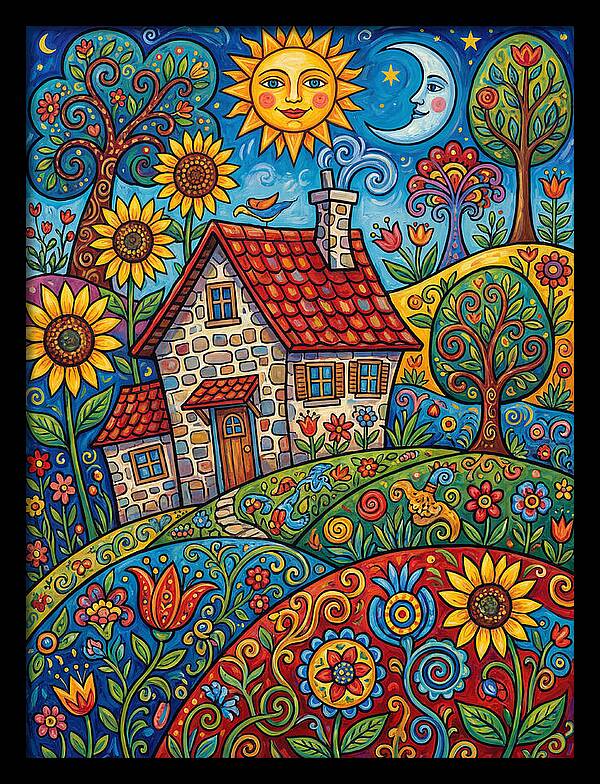 Sunny Stone Farmhouse Scene