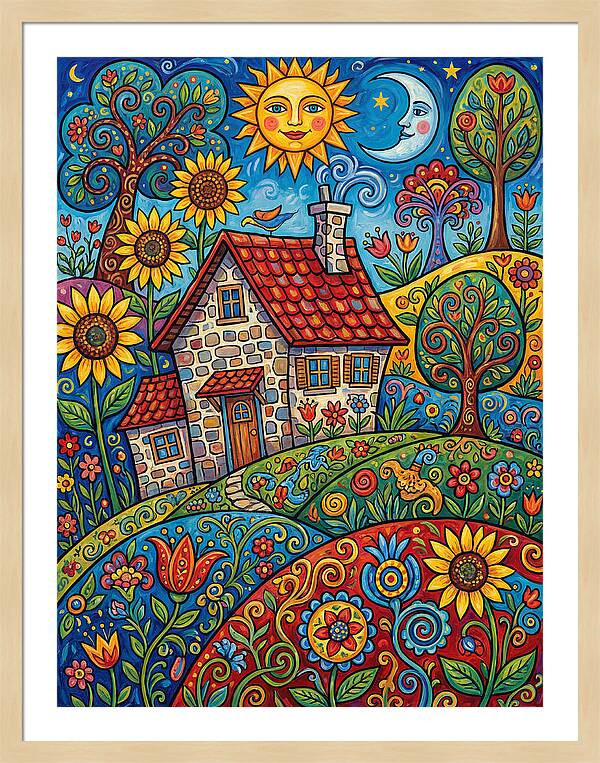 Sunny Stone Farmhouse Scene