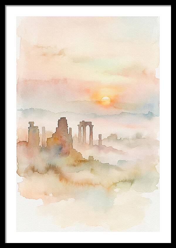 Sunrise Behind Ancient Temple Ruins