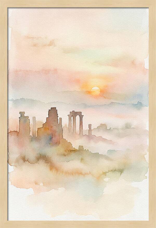 Sunrise Behind Ancient Temple Ruins