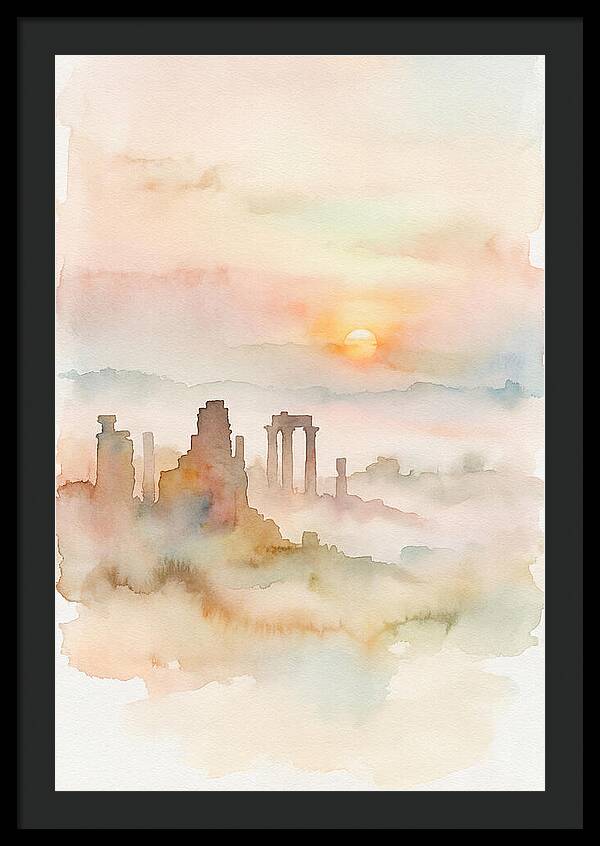 Sunrise Behind Ancient Temple Ruins