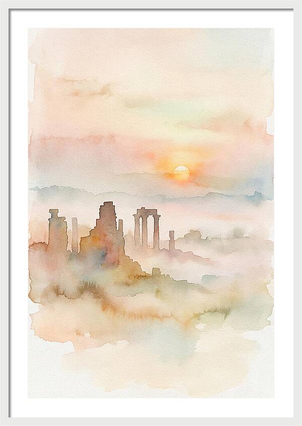 Sunrise Behind Ancient Temple Ruins