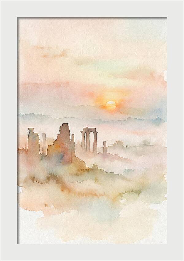 Sunrise Behind Ancient Temple Ruins
