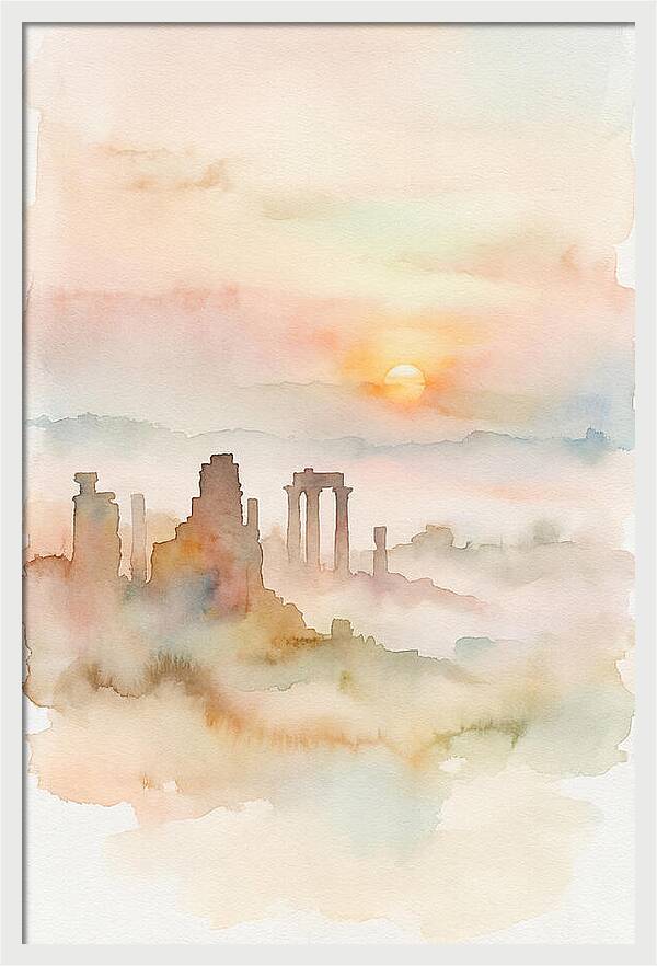 Sunrise Behind Ancient Temple Ruins