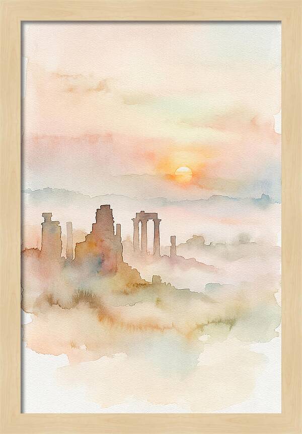Sunrise Behind Ancient Temple Ruins