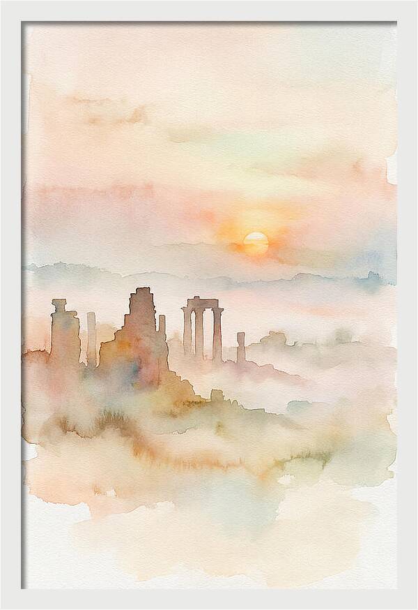 Sunrise Behind Ancient Temple Ruins