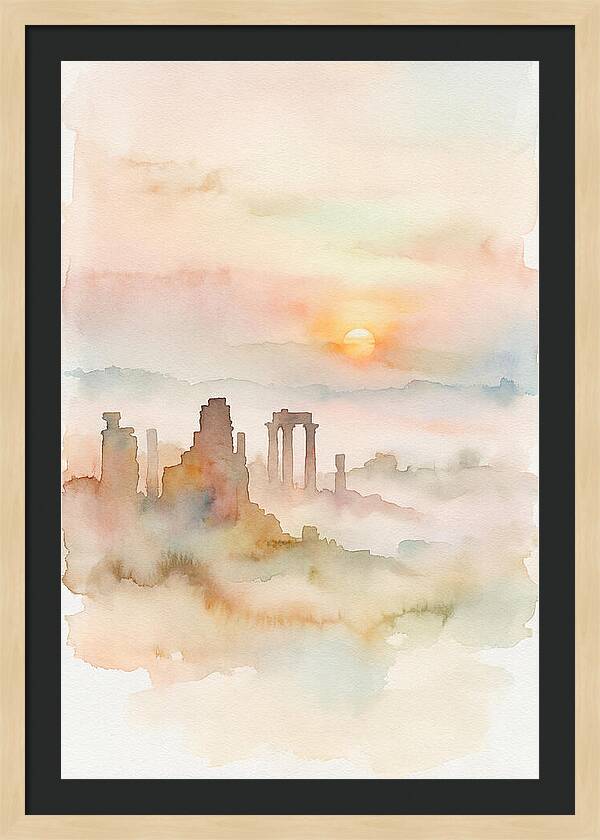 Sunrise Behind Ancient Temple Ruins