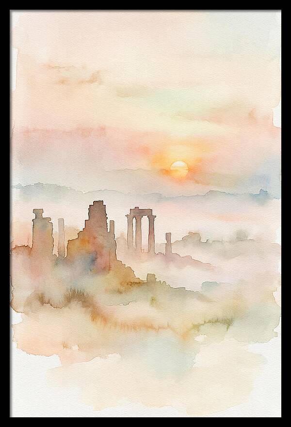Sunrise Behind Ancient Temple Ruins