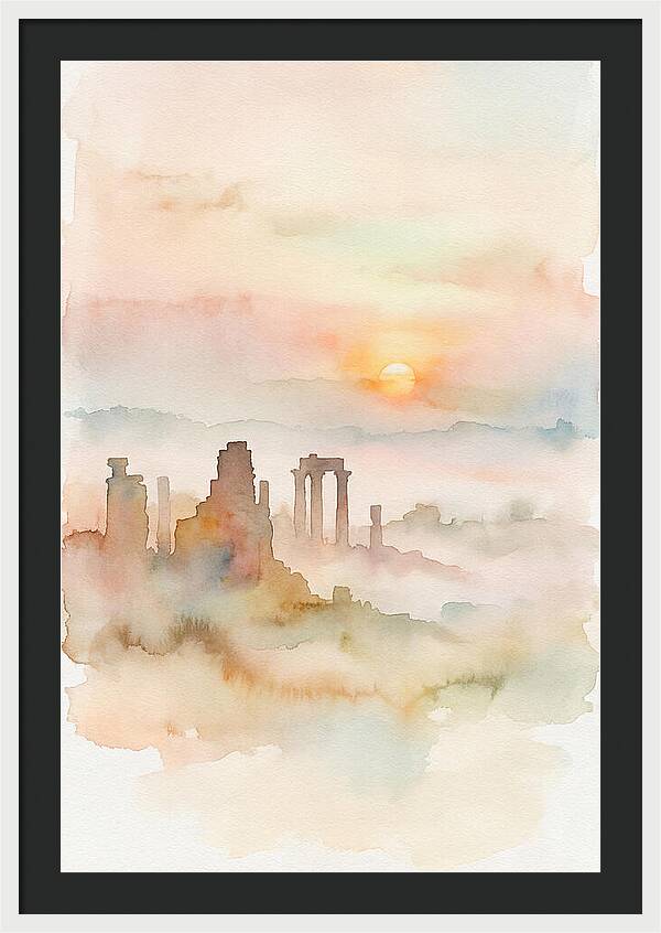 Sunrise Behind Ancient Temple Ruins