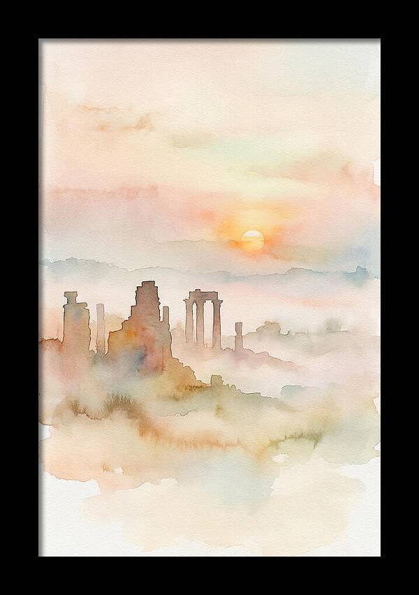 Sunrise Behind Ancient Temple Ruins
