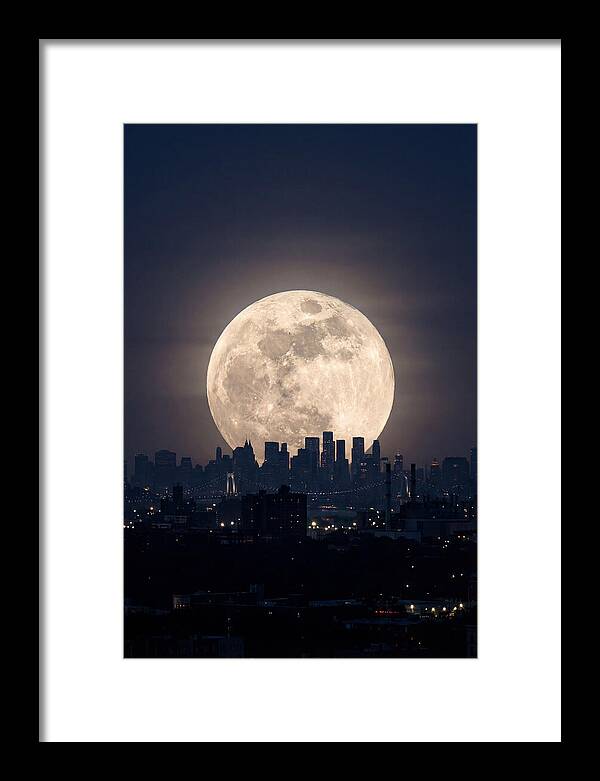 Supermoon Over City Skyline