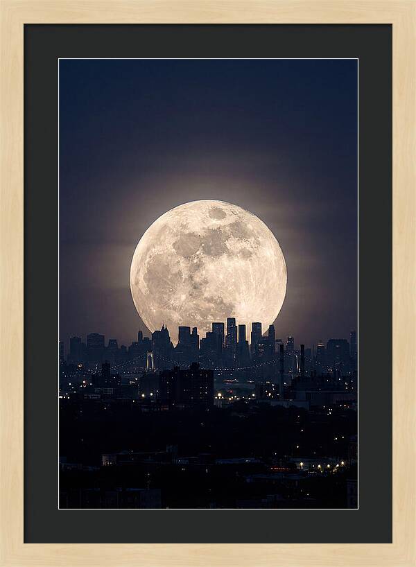 Supermoon Over City Skyline