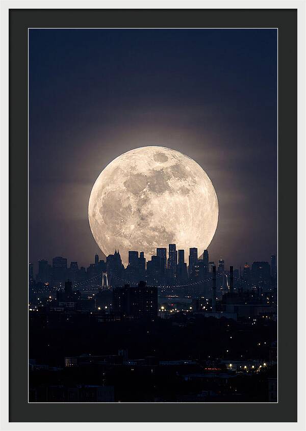 Supermoon Over City Skyline