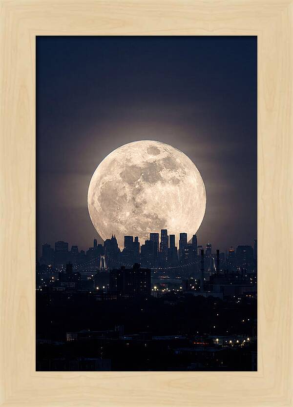 Supermoon Over City Skyline