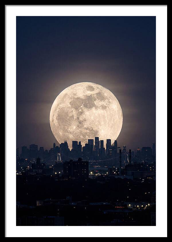 Supermoon Over City Skyline