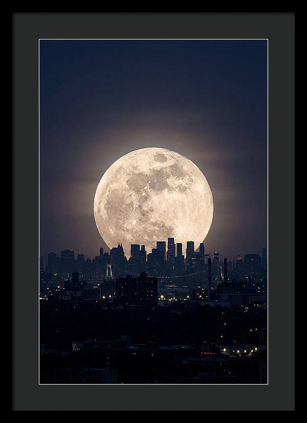 Supermoon Over City Skyline