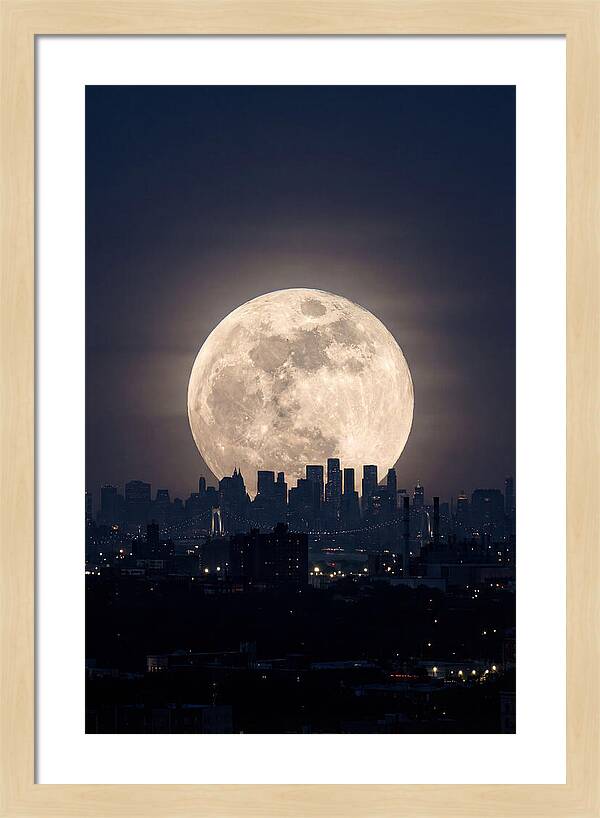Supermoon Over City Skyline