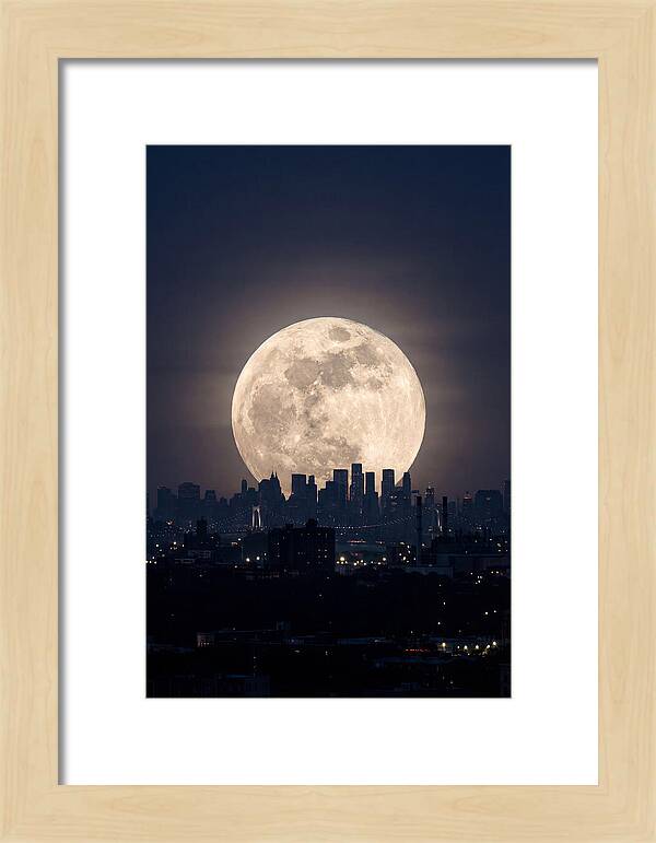 Supermoon Over City Skyline