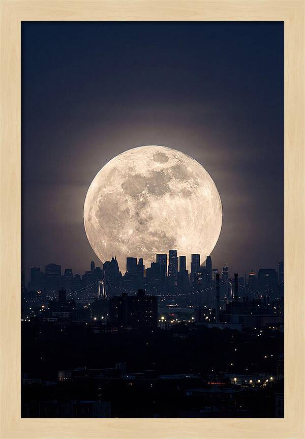 Supermoon Over City Skyline