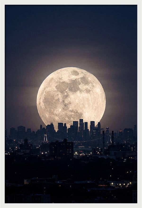 Supermoon Over City Skyline