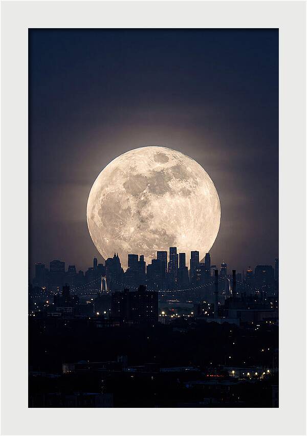 Supermoon Over City Skyline