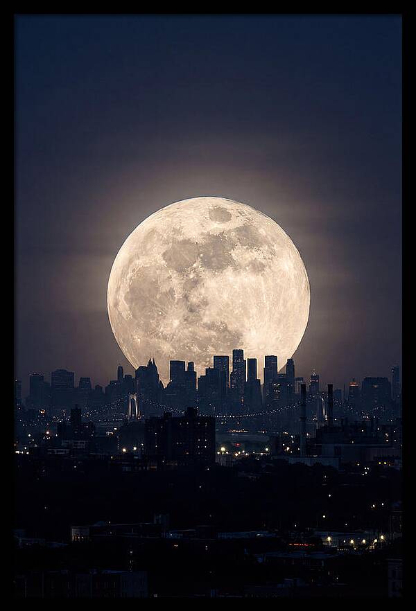 Supermoon Over City Skyline