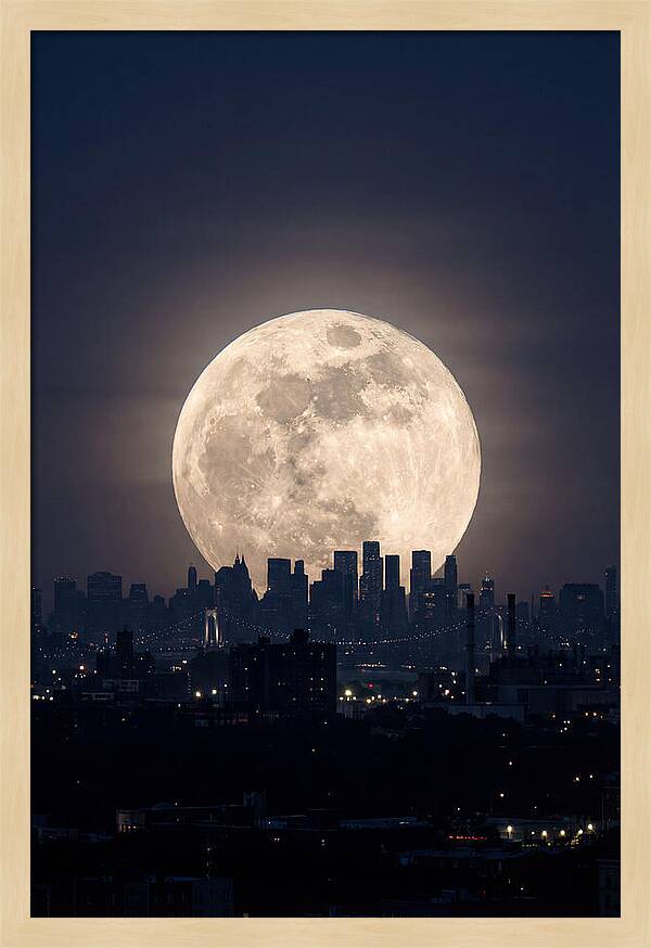 Supermoon Over City Skyline