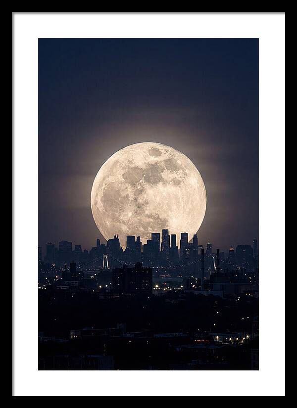 Supermoon Over City Skyline