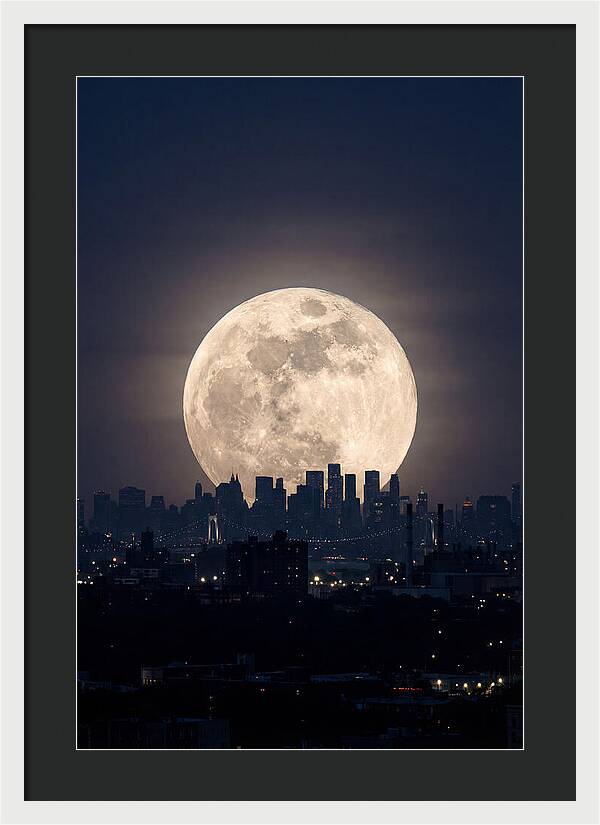 Supermoon Over City Skyline