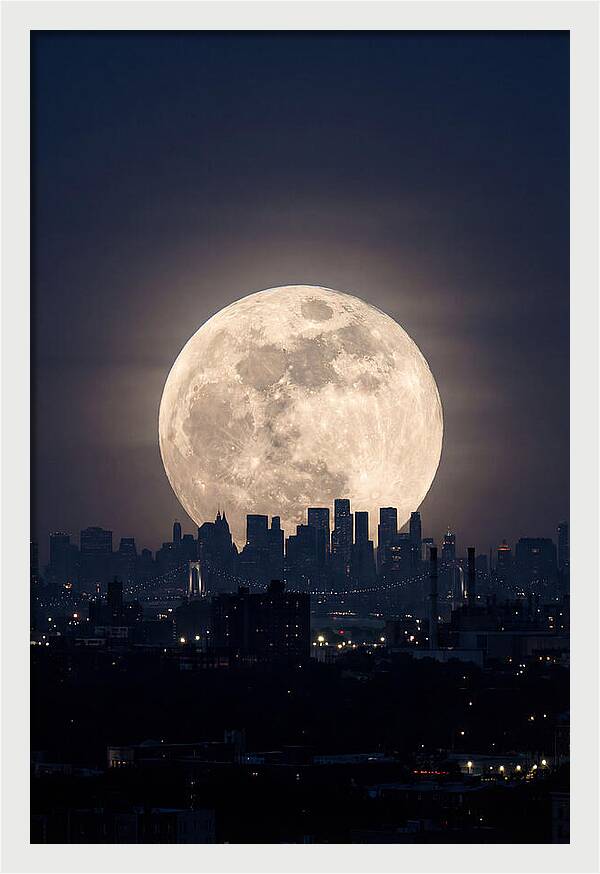 Supermoon Over City Skyline