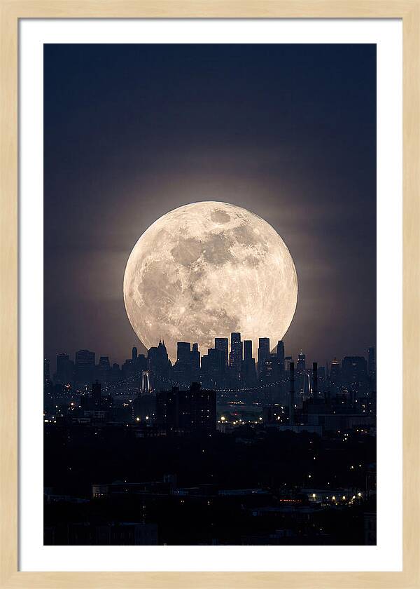 Supermoon Over City Skyline