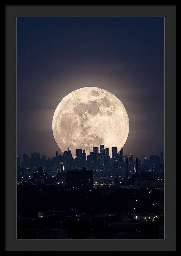 Supermoon Over City Skyline
