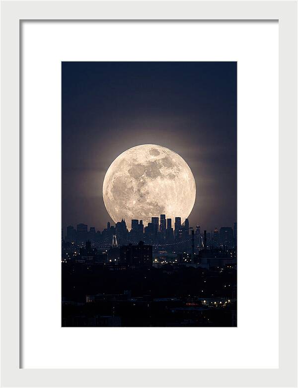 Supermoon Over City Skyline