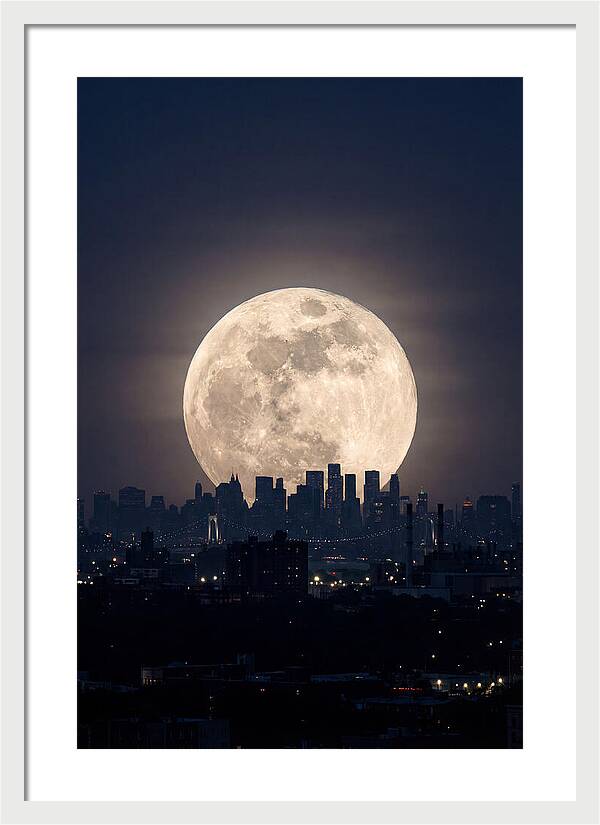 Supermoon Over City Skyline