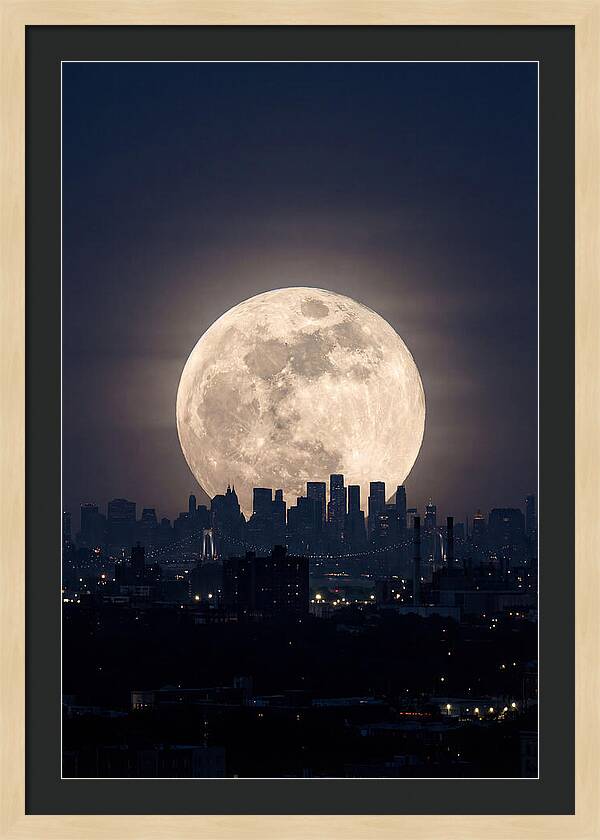 Supermoon Over City Skyline