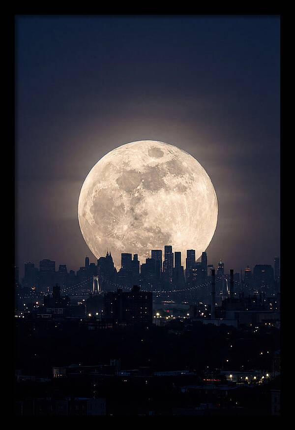 Supermoon Over City Skyline