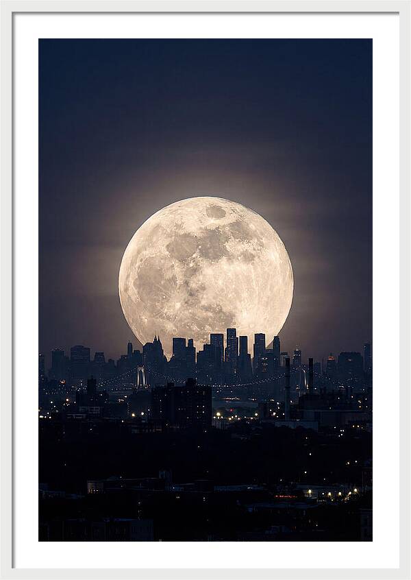 Supermoon Over City Skyline