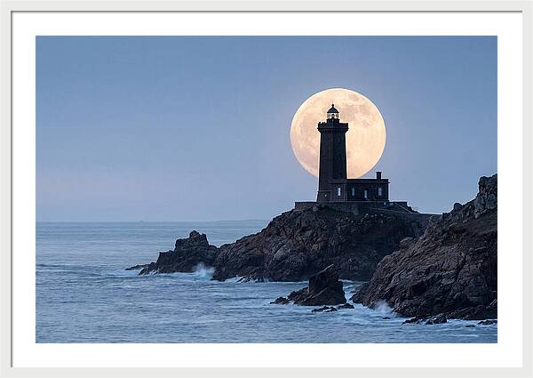 Supermoon Rising Behind Lighthouse