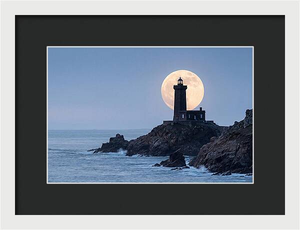 Supermoon Rising Behind Lighthouse