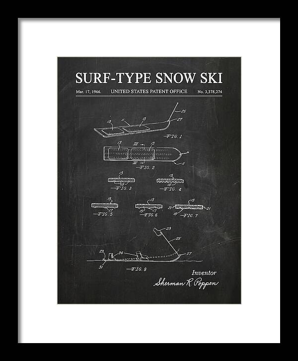 Surf Type Snow Ski Snurfer Chalkboard Patent Us3378274a