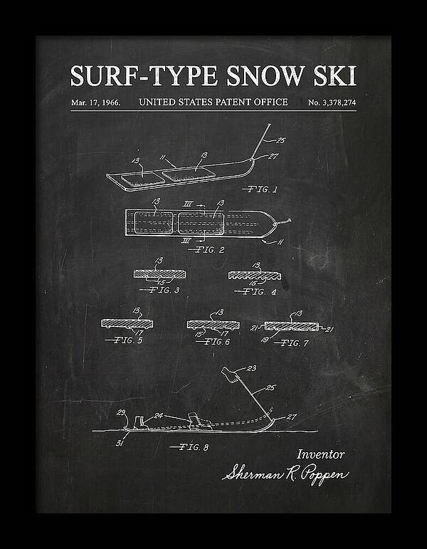 Surf Type Snow Ski Snurfer Chalkboard Patent Us3378274a