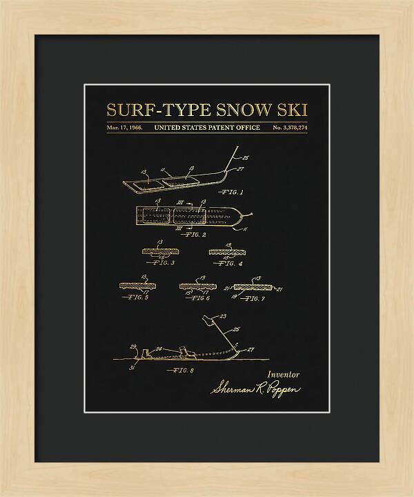 Surf Type Snow Ski Snurfer Gold Patent Us3378274a