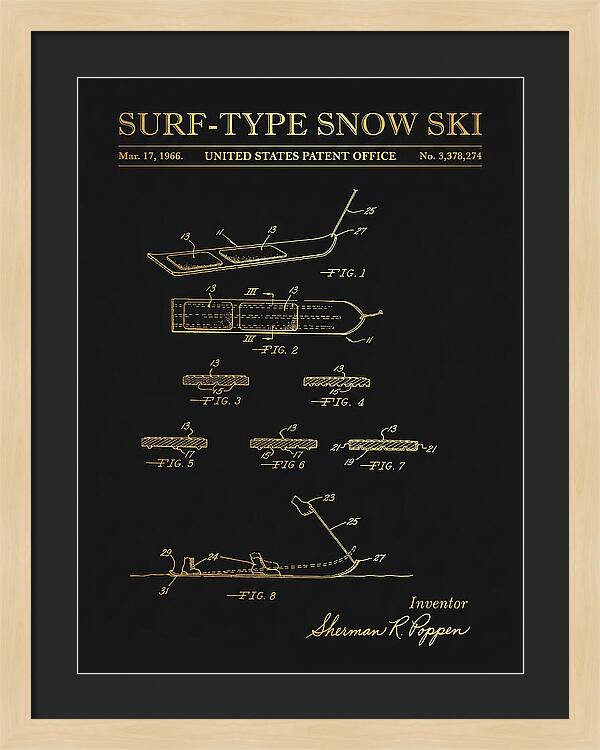 Surf Type Snow Ski Snurfer Gold Patent Us3378274a