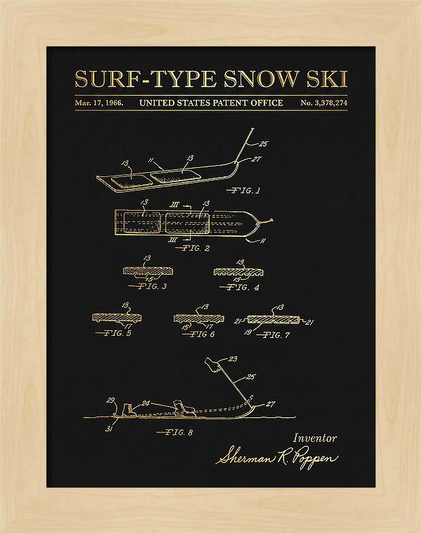 Surf Type Snow Ski Snurfer Gold Patent Us3378274a