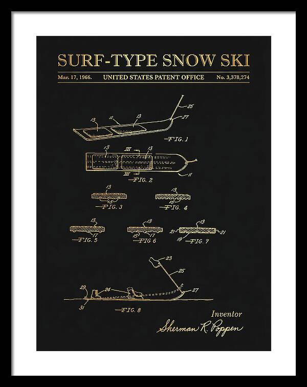 Surf Type Snow Ski Snurfer Gold Patent Us3378274a