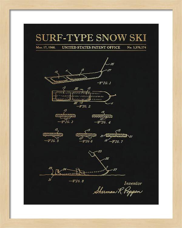 Surf Type Snow Ski Snurfer Gold Patent Us3378274a