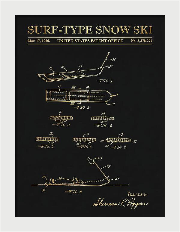 Surf Type Snow Ski Snurfer Gold Patent Us3378274a