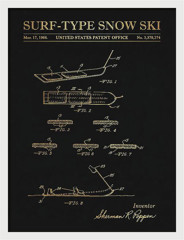 Surf Type Snow Ski Snurfer Gold Patent Us3378274a