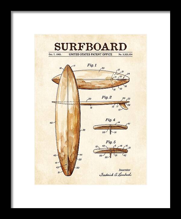 Surfboard Watercolor Patent Us3323154a