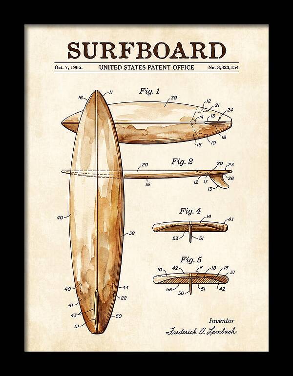Surfboard Watercolor Patent Us3323154a
